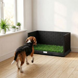 Hundetoilet 75 x 51 cm, hundetoilet med kunstgræs, hvalpetoilet med høje vægge, udtræksbakke, dræning, sort