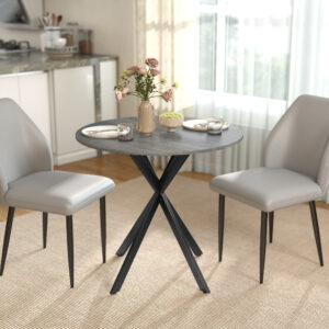 Rundt køkkenbord, 80 cm, kompakt bordplade, spånplade, metal, grå