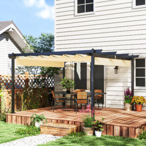 Justerbar havepergola, pavillon med aluminiumsramme, udendørs baldakin, til have, balkon, terrasse, beige