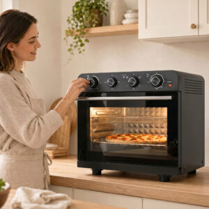 Varmluftfritureovn med konvektions- og rotisserie-sæt, temperaturkontrol, timer, 1800 W