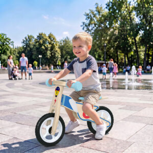 Børnebalancecykel til babyer 3-5 år op til 50 kg, træbalancecykel med EVA-hjul, højdejusterbart sæde, naturtræ