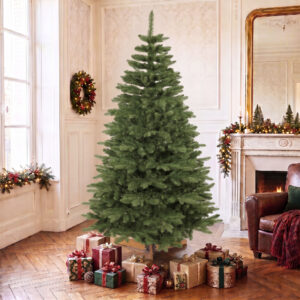 Kunstigt juletræ 180 cm, ædelgran, fuld af foldbare grene, 961 spidser, foldbar træfod, grøn