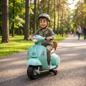 Elmotorcykel til børn, Mini Vespa GTS 6V Elmotorcykel med litiumbatteri, ergonomisk sæde og ryglæn, egnet til børn 1,5-3 år