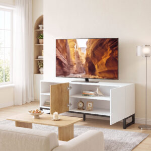 TV-skab til fjernsyn op til 55 tommer, moderne TV-lavbord med justerbare hylder, hvid