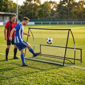 Fodboldrebounder, 2-i-1 dobbeltsidet foldbar slagvæg med reboundnet, 200 x 94 cm, sort