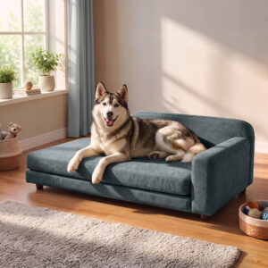 XL hundesofa, ortopædisk hundeseng med ryglæn, aftagelig hynde til store hunde under 35 kg