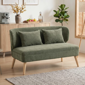 2-personers sofa, lille chenillesofa med ryglæn, tykt sæde, gummitræfødder, mørkegrøn