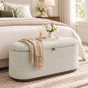 Opbevaringsbænk i moderne chenille, 91 cm beige