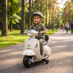 Elmotorcykel til børn, Mini Vespa GTS 6V Elmotorcykel med litiumbatteri, ergonomisk sæde og ryglæn, egnet til børn 1,5-3 år