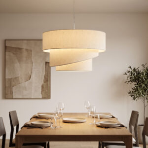 Pendellampe med 3 skærme i linned, moderne loftslampe, højdejusterbar, beige, pærer medfølger ikke