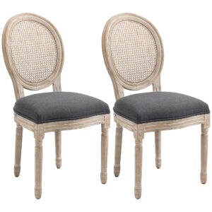 Sæt med 2 blødt polstrede vintage rattan køkkenstole i grå