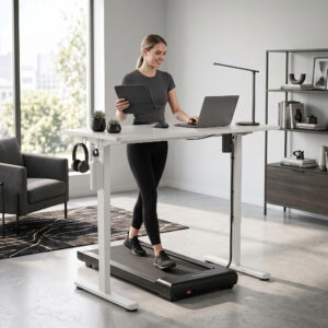 Ergonomisk højdejusterbart skrivebordsstel, elektrisk, stål, hvid