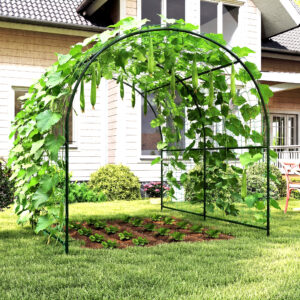 Metal espalier til stikkontakt, rustfri, buet klatrehjælp til agurker, 210 x 250 x 216 cm, mørkegrøn