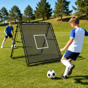 Fodbold-rebounder, højde- og breddejusterbar, dobbeltsidet, foldbart reboundernet med mål, 5 vinkler, stålramme