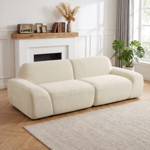 3-personers sofa, rund og rammeløs, med et generøst siddeområde, tykt polstret, ingen samling nødvendig, cremehvid