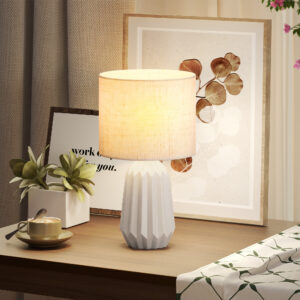 Bordlampe, sengelampe med linnedskærm, vippekontakt, skrivebordslampe, 22 x 22 x 39 cm, beige