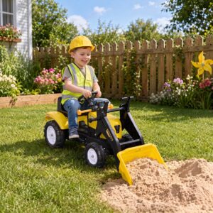 Gravemaskine med havetraktor og opbevaringsrum, Gravemaskine med havetraktor og skovl, Pedaltraktor, Sandgraver med havetraktor, Børnegraver, Gravemaskine med havetraktor, Skovlgraver til 3-årige børn, Gul+Sort